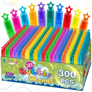 300 Pack Mini Bubble Wands in 10 Color, Bulk Party Favors for Kids, Ideal Goodies Bags Stuffers, Themed Birthday, Valentine, Easter, Halloween, Christmas, School Classroom Prizes for Boys & Girls