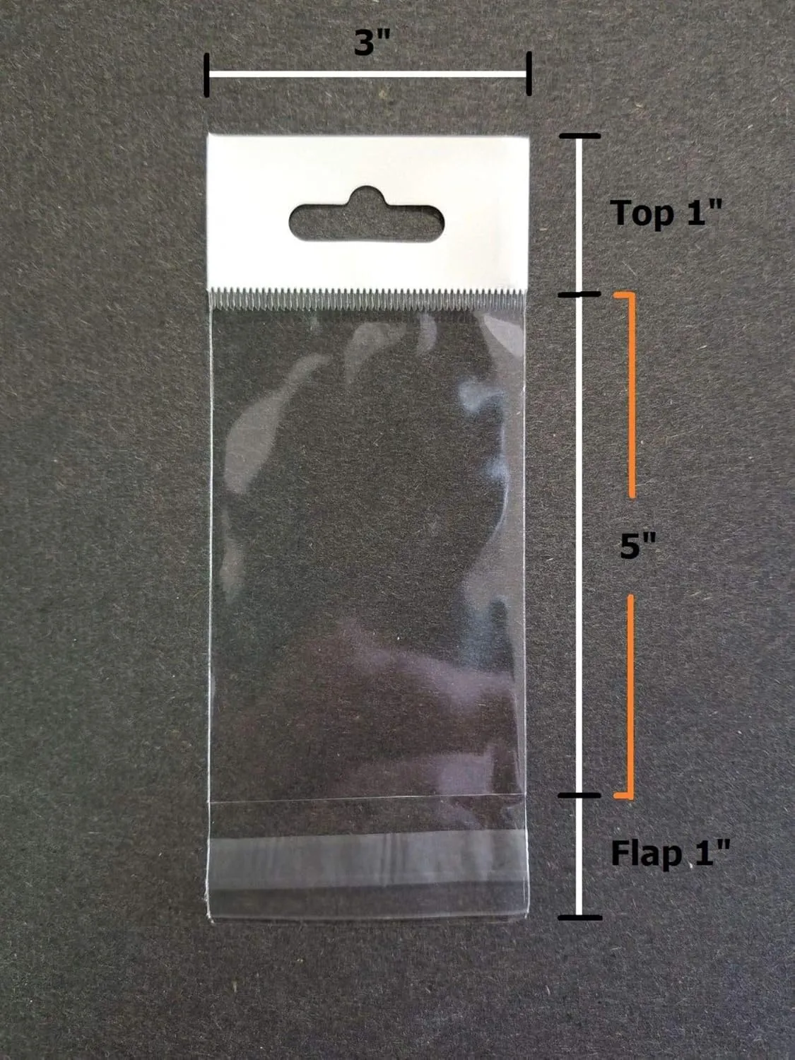 3000 Pcs 3x5 (H) Hang TOP Clear Resealable Cello Cellophane Bags w/Hanging Header