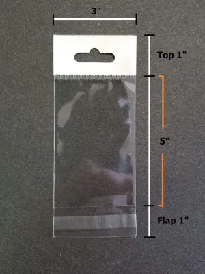 3000 Pcs 3x5 (H) Hang TOP Clear Resealable Cello Cellophane Bags w/Hanging Header