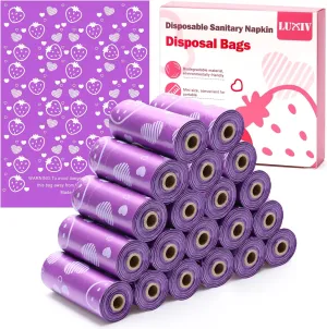 300P Sanitary Napkin Disposal Bags, Luxiv Disposable Sanitary Bags Rolls Personal Care Disposal Bag for Diapers, Tampons, Pad Period Bag Disposal Feminine Hygiene Products Bags with Scent (Purple)