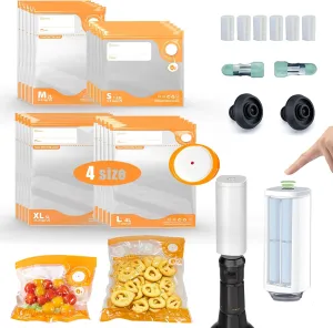 31 PCS Electric Vacuum Sealer, Powerful Handheld Vacuum Sealer Machin with 20Pcs Reusable Food Saver Sealer Bags(MIX SIZE), 4 Sealing Clip, 2 Clips for Sous Vide Cooking, 2 vacuum wine stoppers