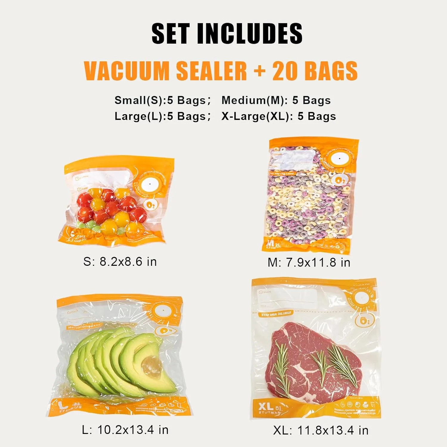 31 PCS Electric Vacuum Sealer, Powerful Handheld Vacuum Sealer Machin with 20Pcs Reusable Food Saver Sealer Bags(MIX SIZE), 4 Sealing Clip, 2 Clips for Sous Vide Cooking, 2 vacuum wine stoppers