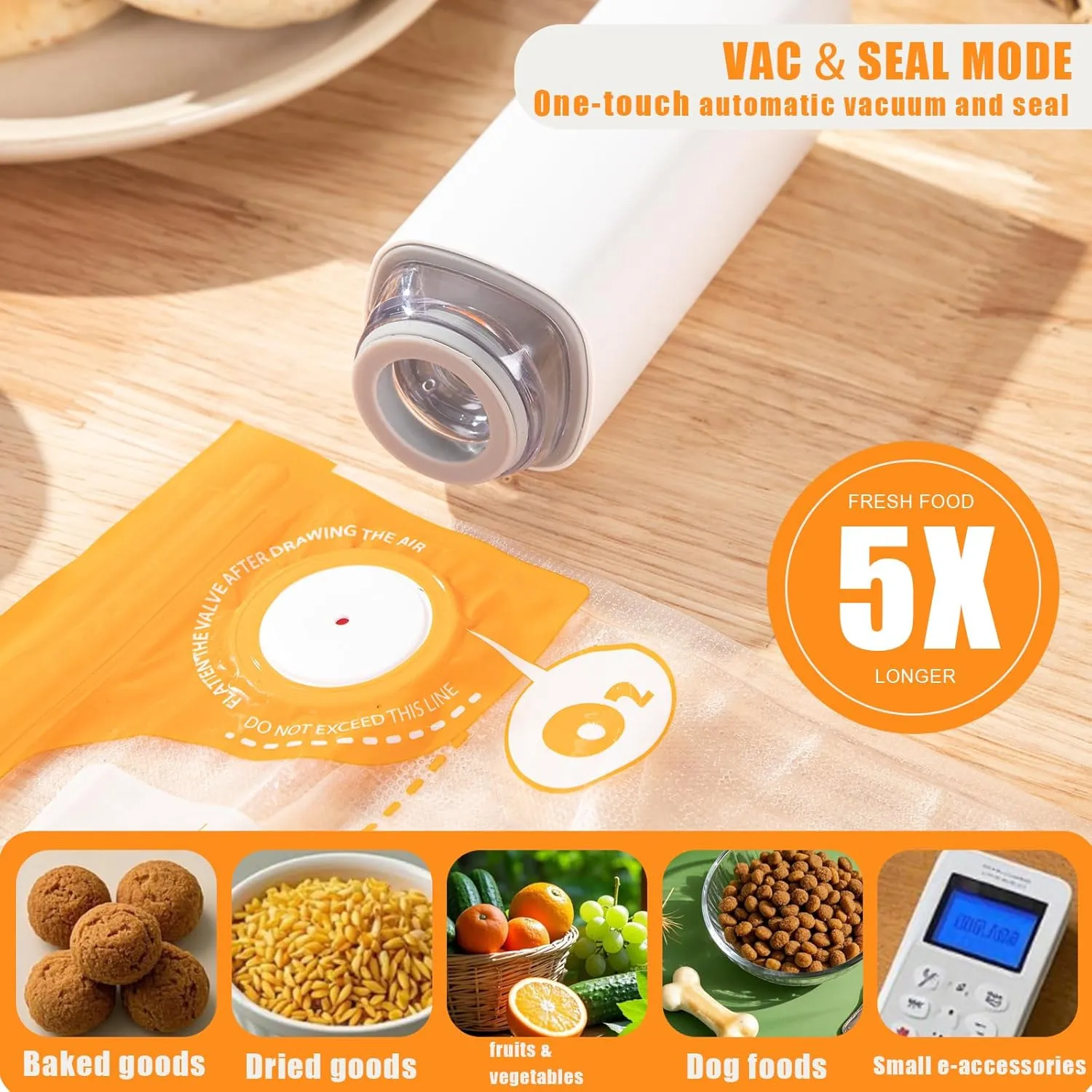 31 PCS Electric Vacuum Sealer, Powerful Handheld Vacuum Sealer Machin with 20Pcs Reusable Food Saver Sealer Bags(MIX SIZE), 4 Sealing Clip, 2 Clips for Sous Vide Cooking, 2 vacuum wine stoppers