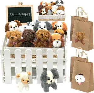 37Pcs Adopt A Puppy Party Favors Dog Party Favors Includes 12inch Rattan Frame 12 Pcs Plush Dogs 12 Gift Bags 10 White Plastic Fence Mini Chalkboard & Chalk Marker for Adopt A Pet Party
