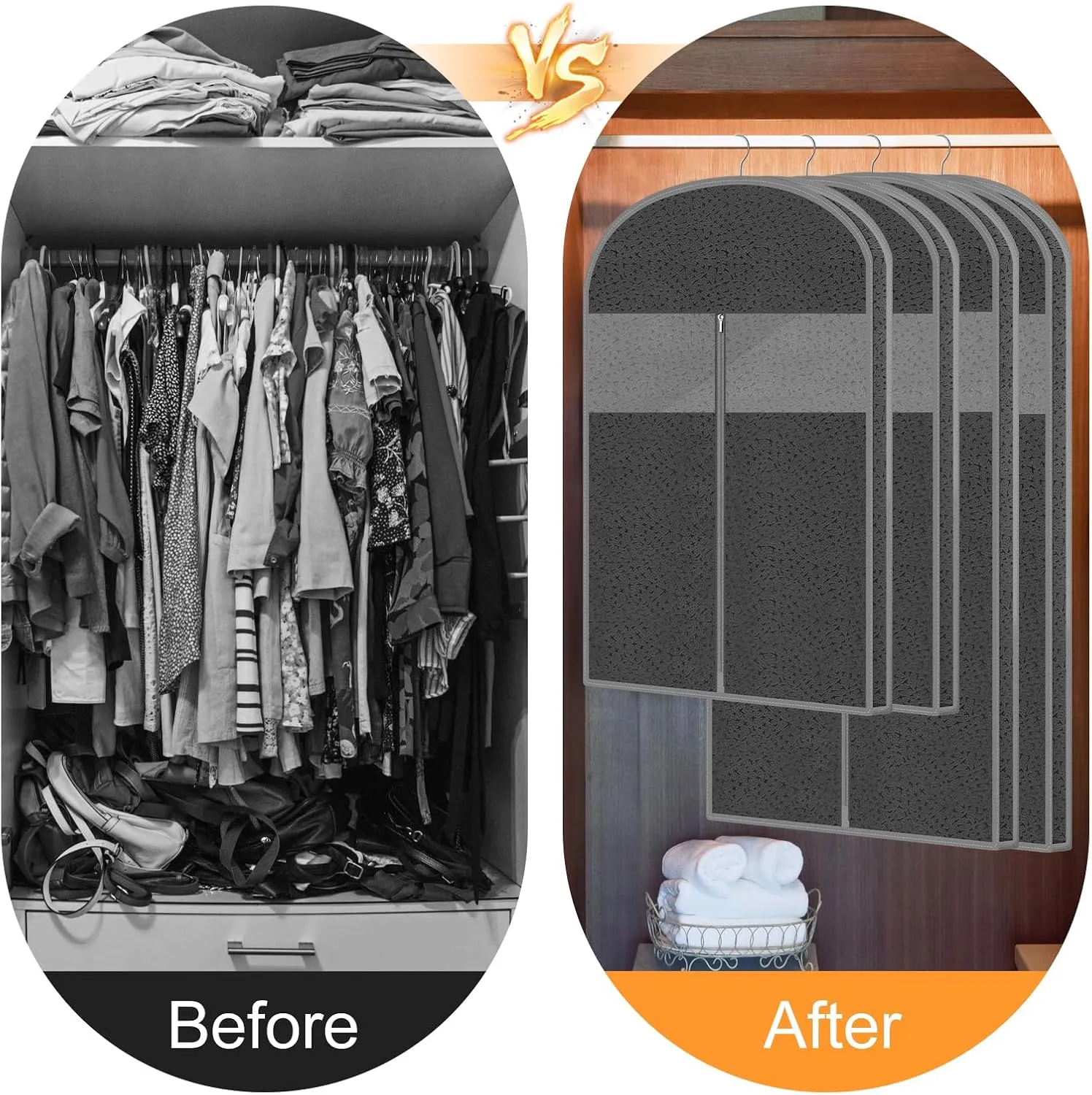 4 Pack 61'' Garment Bags for Hanging Clothes Storage, Travel, Clear Dress Bags for Gowns Long, Suit Bags for Closet Storage, Grey
