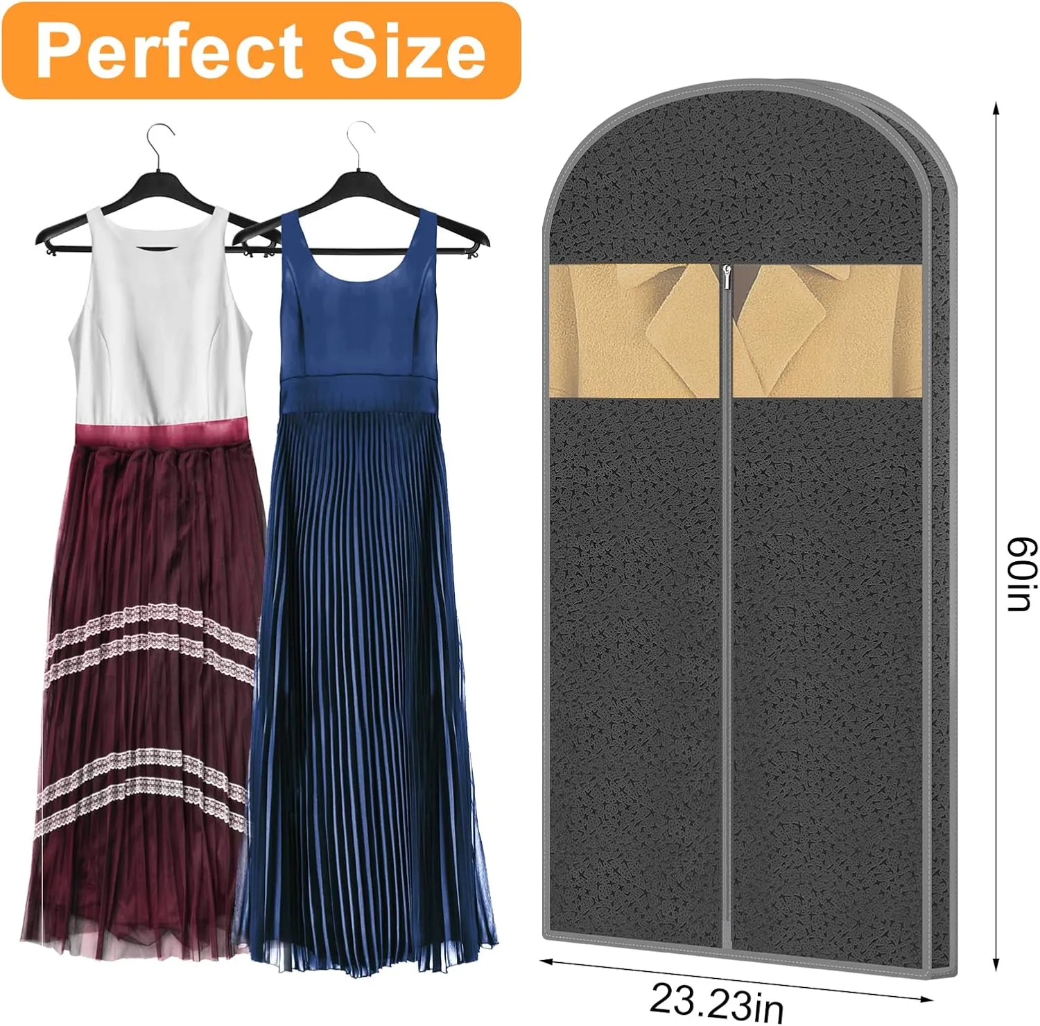 4 Pack 61'' Garment Bags for Hanging Clothes Storage, Travel, Clear Dress Bags for Gowns Long, Suit Bags for Closet Storage, Grey