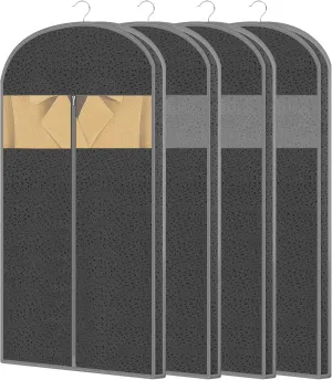 4 Pack 61'' Garment Bags for Hanging Clothes Storage, Travel, Clear Dress Bags for Gowns Long, Suit Bags for Closet Storage, Grey