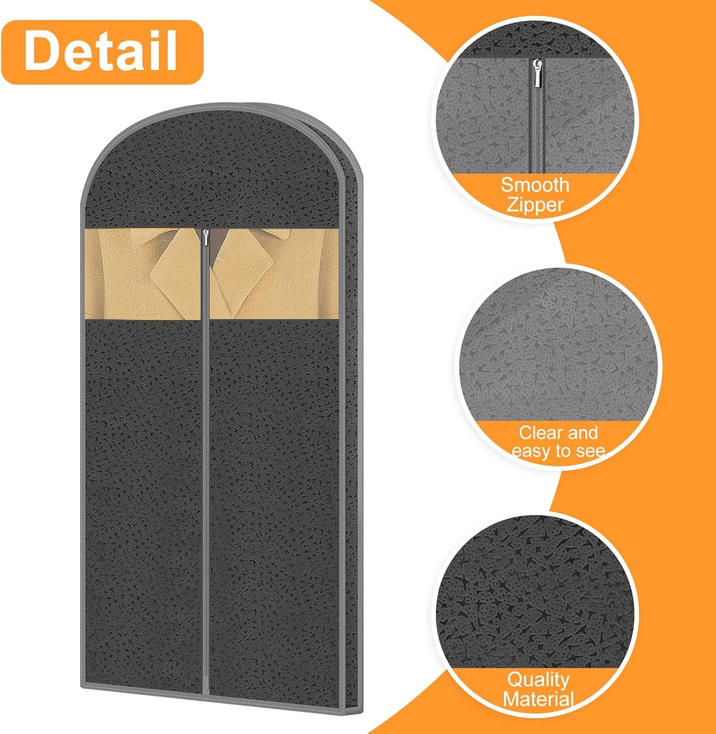4 Pack 61'' Garment Bags for Hanging Clothes Storage, Travel, Clear Dress Bags for Gowns Long, Suit Bags for Closet Storage, Grey