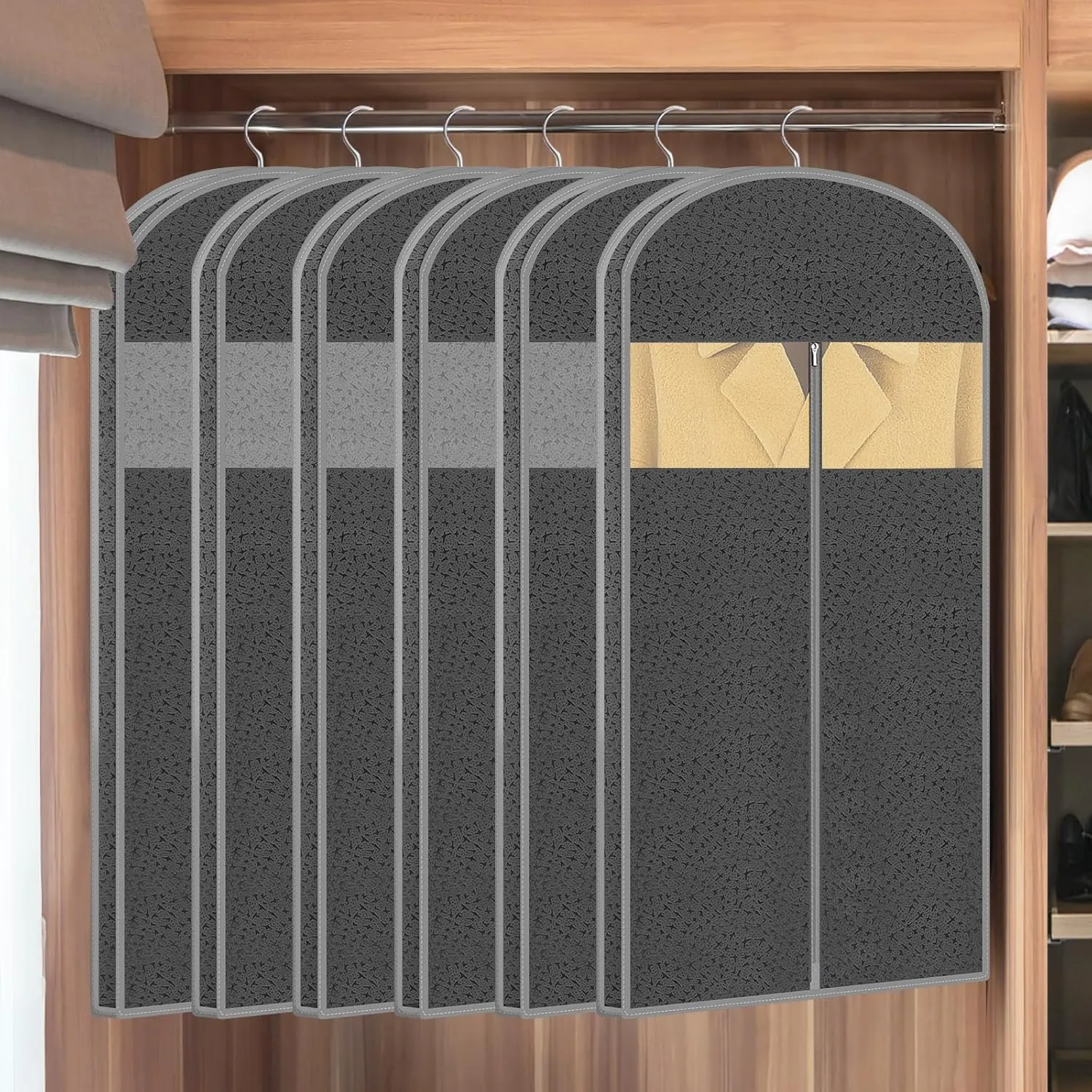 4 Pack 61'' Garment Bags for Hanging Clothes Storage, Travel, Clear Dress Bags for Gowns Long, Suit Bags for Closet Storage, Grey