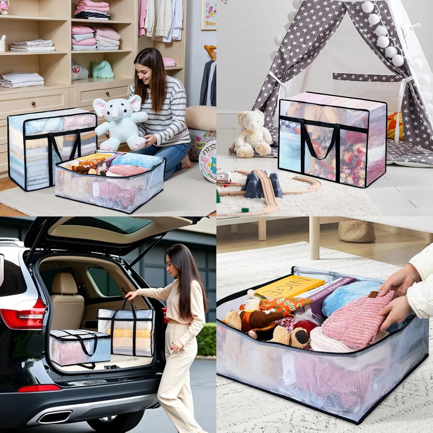 4 Pack Clear Blanket Storage Bags with Zipper, Vinyl Foldable Moving Bags Closet Organizers and Storage Containers for Bedding, Blankets, Comforters, Clothing, Toys, Quilt, Duvet, 40L