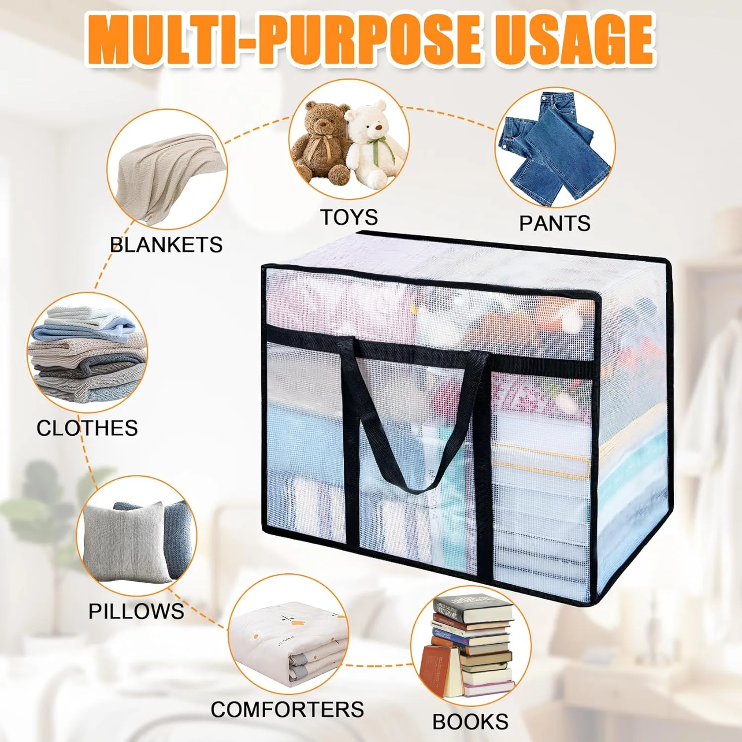 4 Pack Clear Blanket Storage Bags with Zipper, Vinyl Foldable Moving Bags Closet Organizers and Storage Containers for Bedding, Blankets, Comforters, Clothing, Toys, Quilt, Duvet, 40L