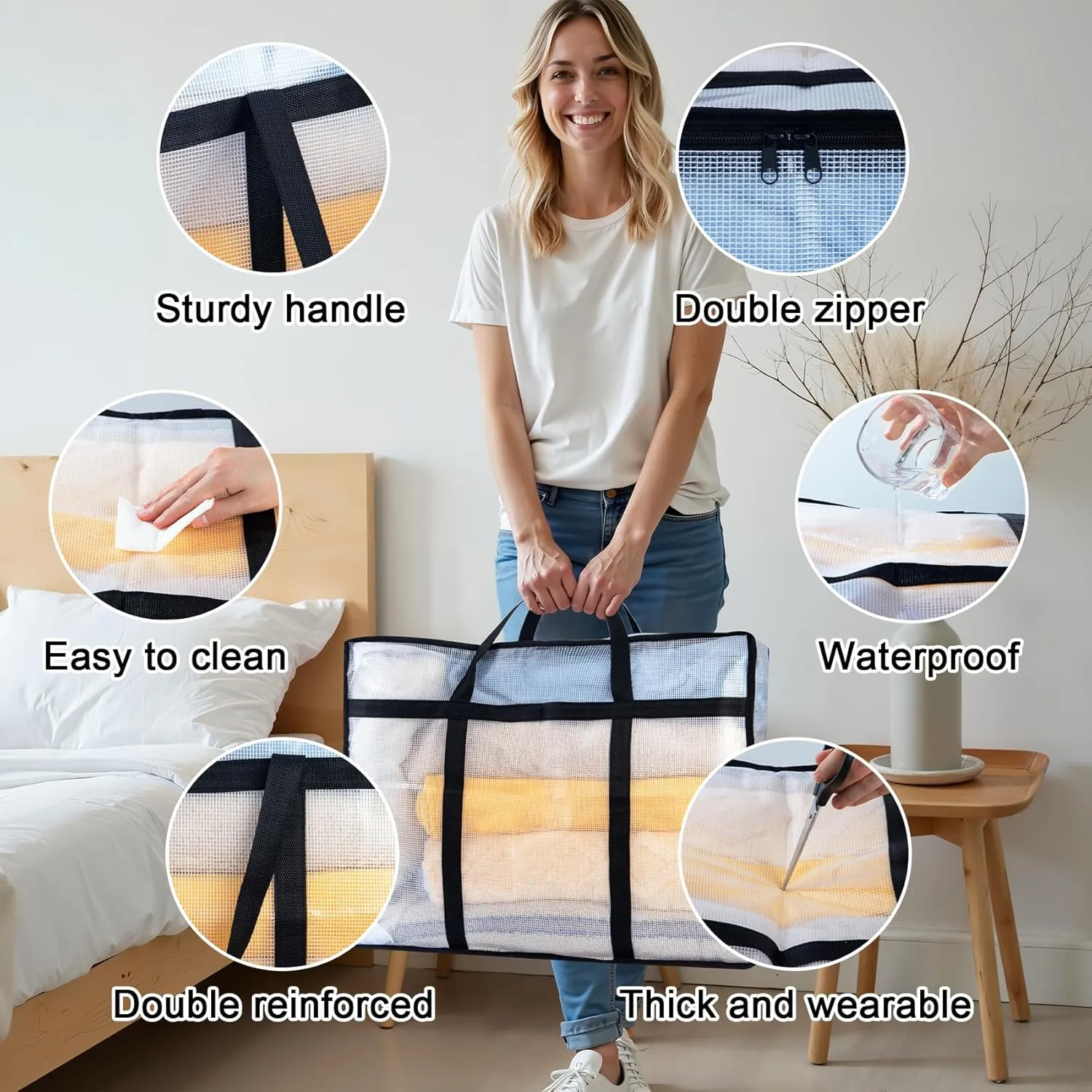 4 Pack Clear Blanket Storage Bags with Zipper, Vinyl Foldable Moving Bags Closet Organizers and Storage Containers for Bedding, Blankets, Comforters, Clothing, Toys, Quilt, Duvet, 40L
