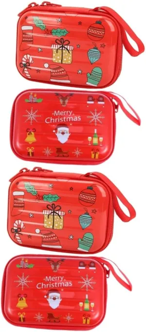 4 Pcs Christmas Tinplate Zipper Bag Kids Wallet for Girls Mini Christmas Bags Coin for Coin Zipper Adorable Purse Thumb