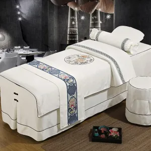 4-Piece Art Massage Table Sheet Skirt Set - 4-Piece Beauty Bed Cover European Style Cotton and Linen Beauty Salon Special Massage Bed Cover Physiotherapy Bed Cover ( Color : White , Size : 70*190cm )