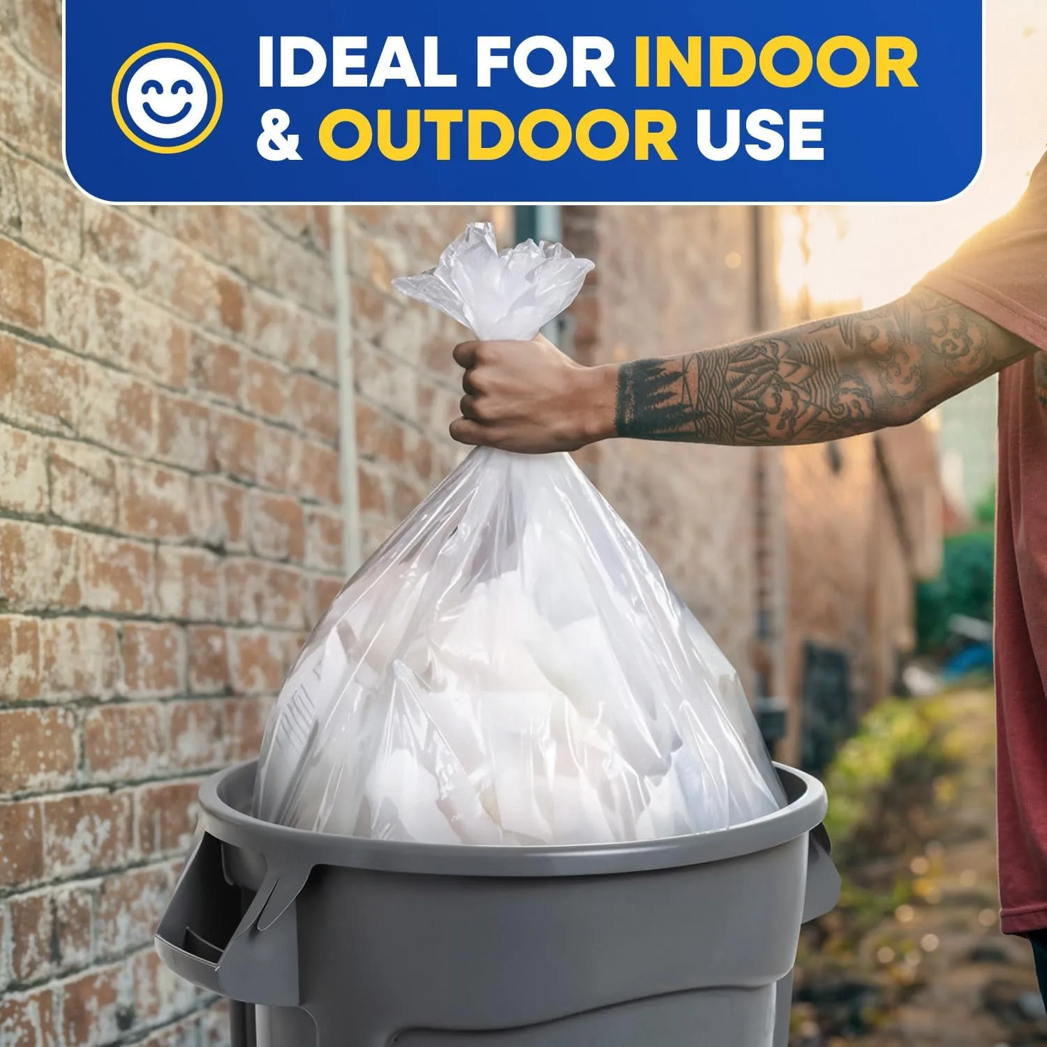 40-45 Gallon Trash Bags, Clear Trash Bags 40"W × 48"L, 12 Micron Clear Garbage Bags, 40-45 Gal High-Density Garbage Can Liners, Fits Square and Round Trash Cans, Pack of 250