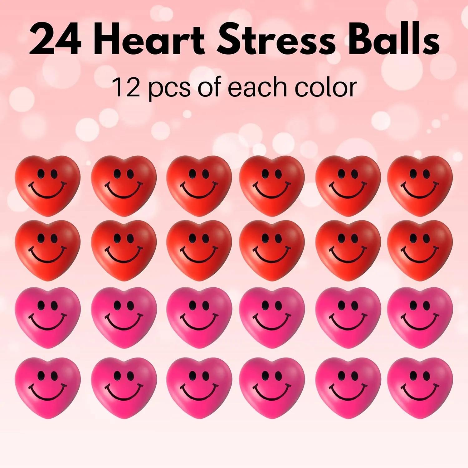 4E's Novelty 24 Pack Heart Stress Balls Bulk - Valentine Stress Hearts Mini Heart Shaped Stress Balls 1.5" - Squishy Stress Balls for Kids & Adults, Valentines Day Party Favors, Classroom Gifts