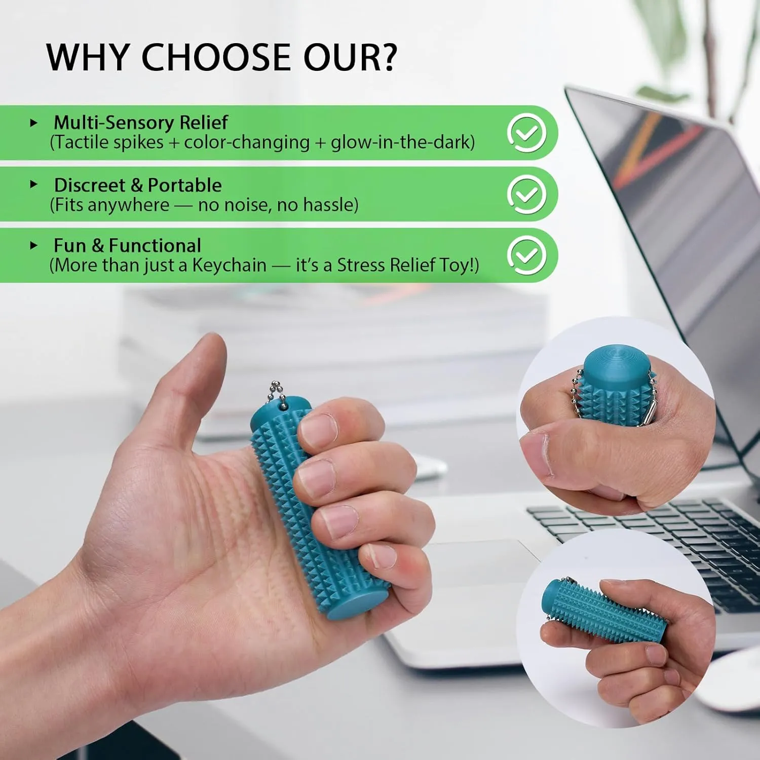 4PCS Little Ouchies Fidget Keychain for Adults,Spiky Grippie Stim Sensory Toy | Pain Relief & Anxiety Stress Relief |Tactile Fidget for ADHD,Focus & Venting | Color-Changing (30°C) & Glow in Dark