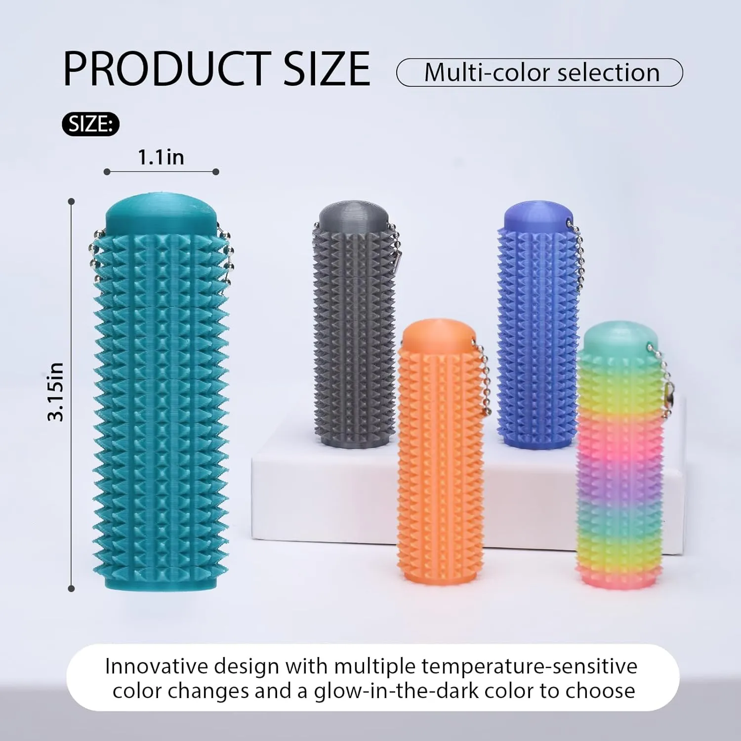 4PCS Little Ouchies Fidget Keychain for Adults,Spiky Grippie Stim Sensory Toy | Pain Relief & Anxiety Stress Relief |Tactile Fidget for ADHD,Focus & Venting | Color-Changing (30°C) & Glow in Dark