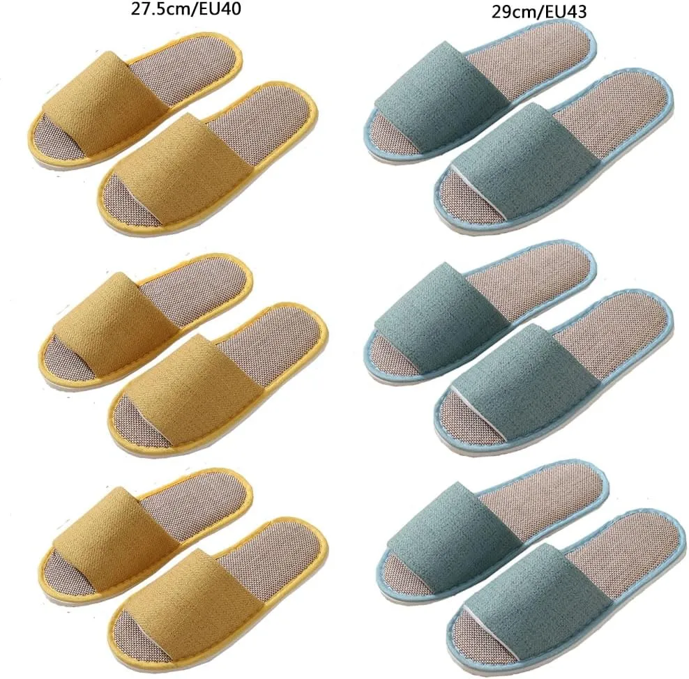 5-6 Pairs Spa Slippers, Non Slip Disposable Slippers for Guest, Washable Foldable Indoor Slippers, Open Toe Linen Spa Slippers for Women Men
