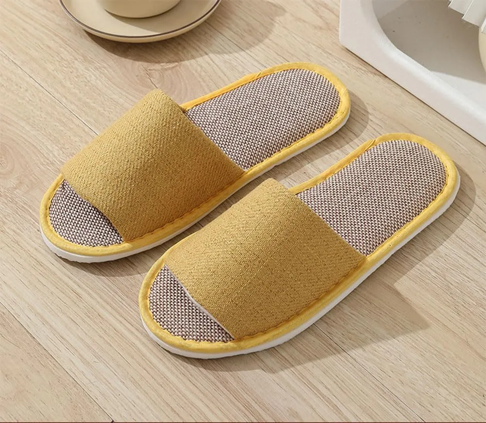 5-6 Pairs Spa Slippers, Non Slip Disposable Slippers for Guest, Washable Foldable Indoor Slippers, Open Toe Linen Spa Slippers for Women Men
