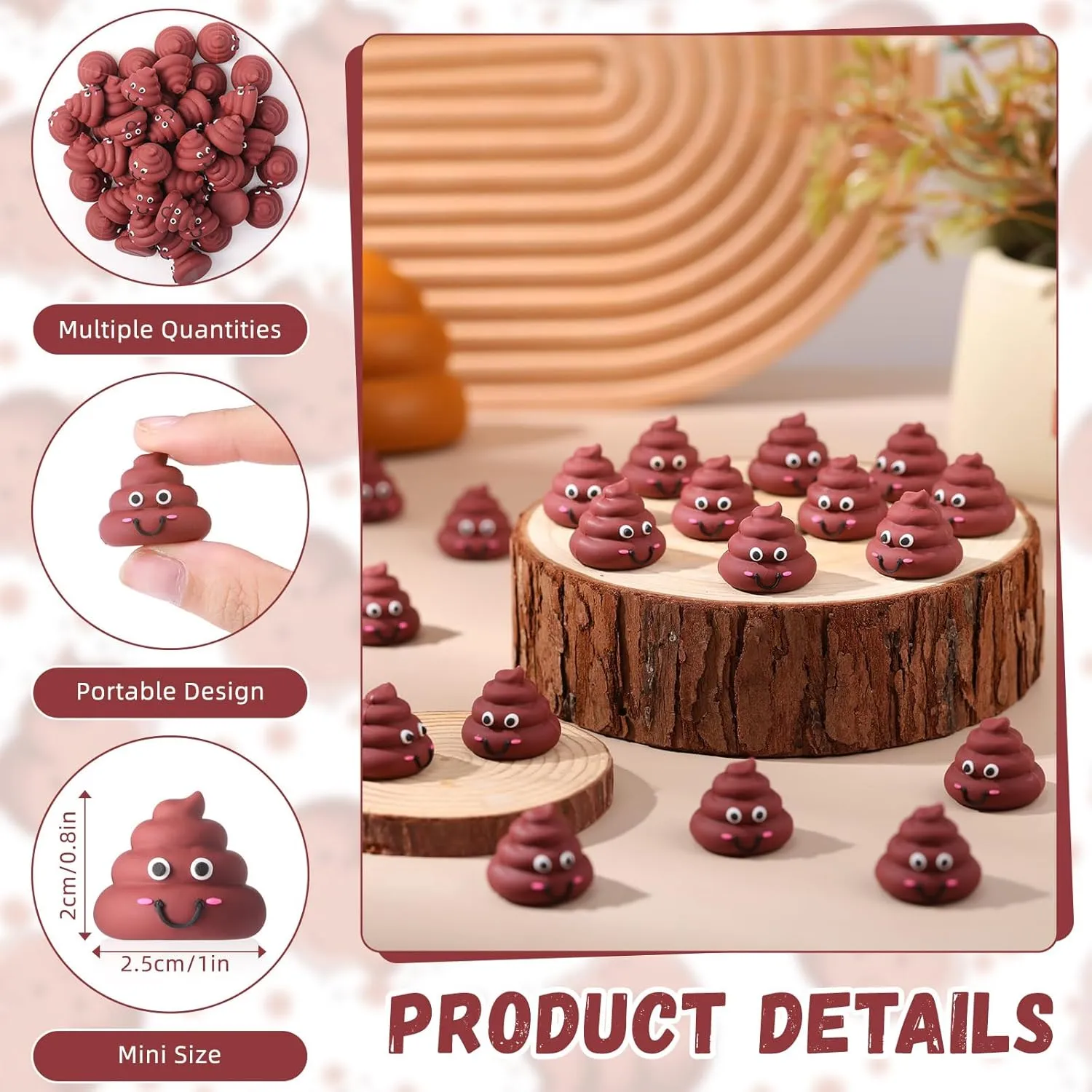 50 Pcs Mini Poop Figures Small Poop Figurines Poo Toys Fake Poop Classic Brown Poop Rubber Poop for Prank Hide Seek Goodie Bags Piñata Stuffers Party Supplies Gifts Easter Egg Fillers