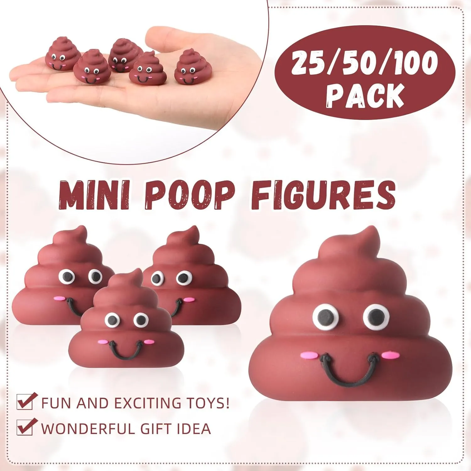 50 Pcs Mini Poop Figures Small Poop Figurines Poo Toys Fake Poop Classic Brown Poop Rubber Poop for Prank Hide Seek Goodie Bags Piñata Stuffers Party Supplies Gifts Easter Egg Fillers