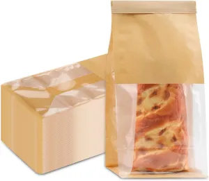 50Pcs Bakery Bags with Window, 5.1 x 3.9 x 11 Inches Kraft Paper Cookie Bags, Resealable Tin Tie Tab Lock Bags for Packaging, Bread Storage Bags, Coffee Bean Bags, Candy Bags