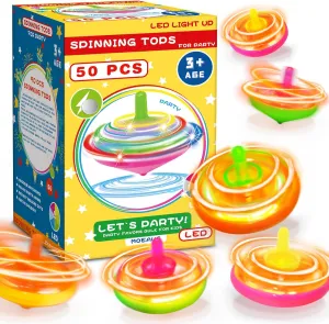 50Pcs Kid’s Light Up Spinning Tops Set, 4 Color Mixing, LED Flashing Tops, Bulk Toys, Christmas Party Favors, Halloween Prizes, School Classroom Rewards, Birthday Goodie Bag Fillers For Boys & Girls