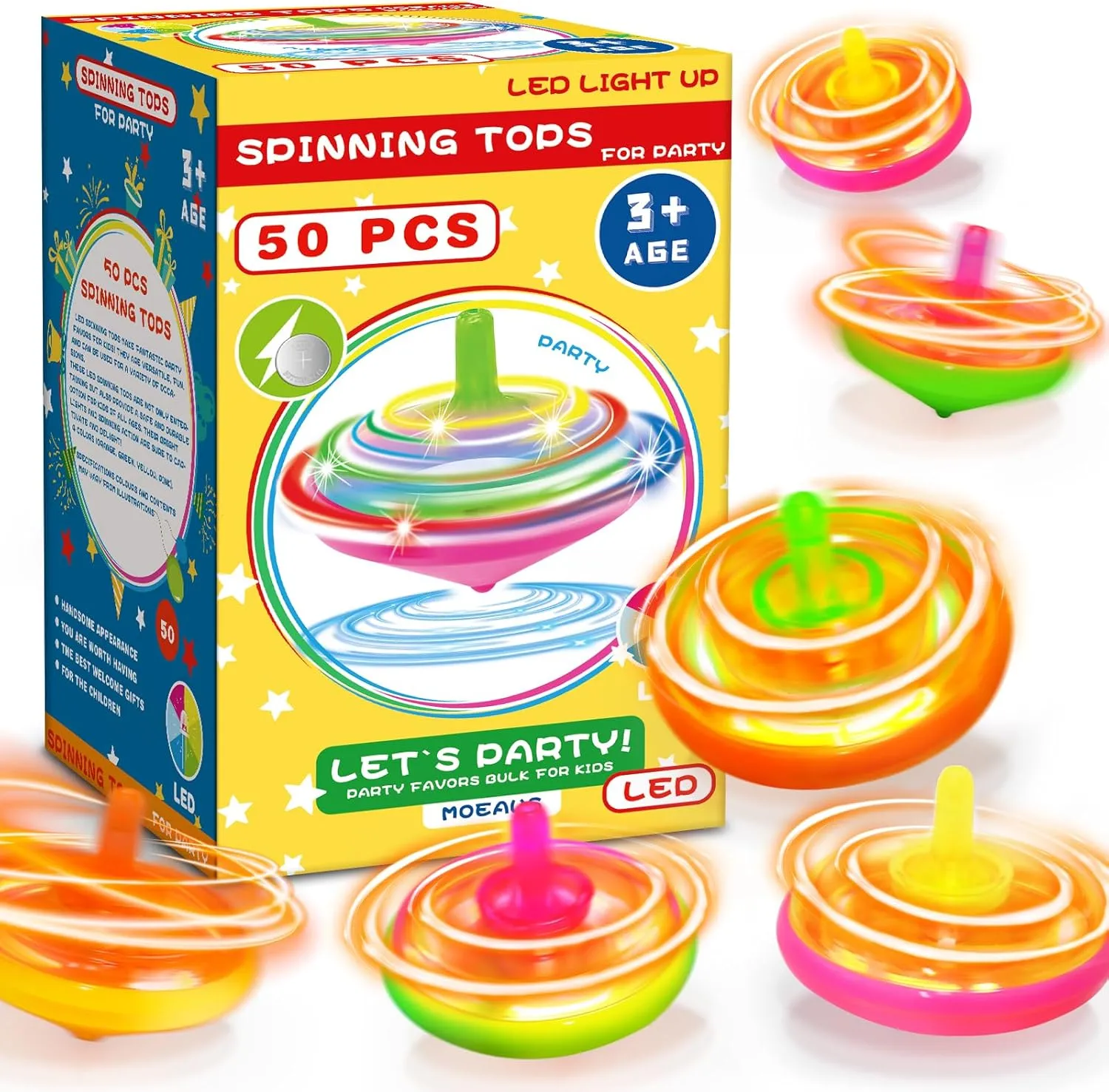 50Pcs Kid’s Light Up Spinning Tops Set, 4 Color Mixing, LED Flashing Tops, Bulk Toys, Christmas Party Favors, Halloween Prizes, School Classroom Rewards, Birthday Goodie Bag Fillers For Boys & Girls