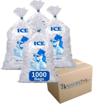 5LB Clear Plastic Ice Bags - 1000 Reusable Bags per case - 9"x18" Size - 1.25 mil thickness - Convenient Bulk Pack for Ice Storage and More