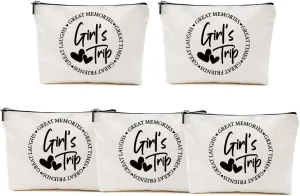 5Pcs Girls Trip Gifts Favors, 2025 Girls Weekend Gifts Makeup Bag, Bestie Gifts Weekend Bag Travel Gifts Vacation Cosmetic Bag, Friendship Gifts for Women Friend, Graduation Wedding Gifts Toiletry Bag