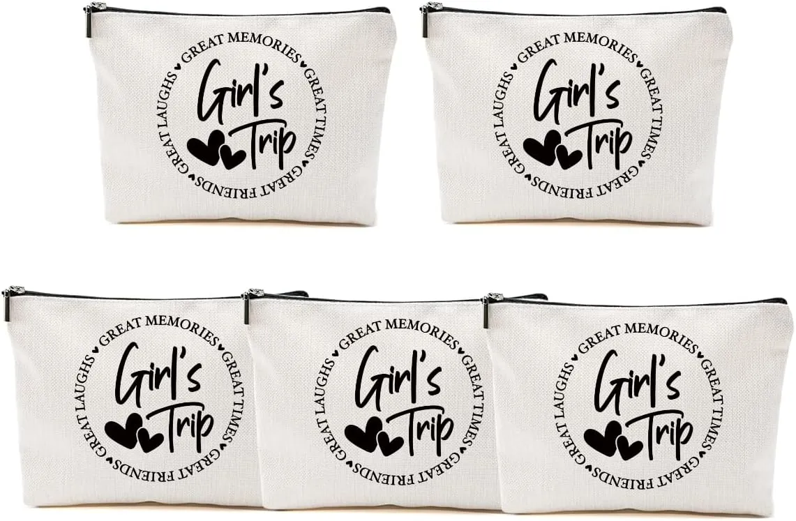 5Pcs Girls Trip Gifts Favors, 2025 Girls Weekend Gifts Makeup Bag, Bestie Gifts Weekend Bag Travel Gifts Vacation Cosmetic Bag, Friendship Gifts for Women Friend, Graduation Wedding Gifts Toiletry Bag