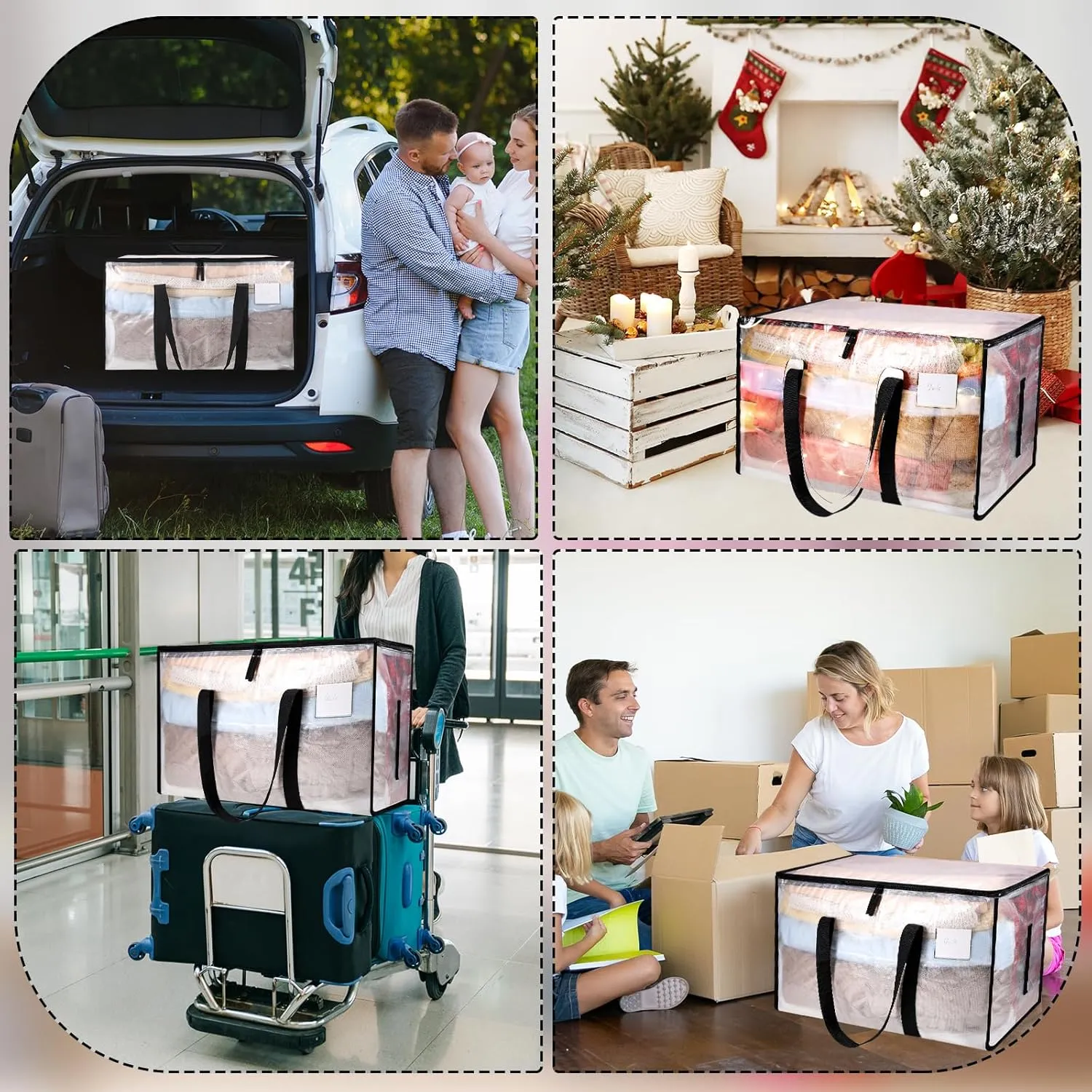 6 Pack Large Clothes Storage Bags with Lids Clear Moving Bags Heavy Duty Moving Totes Packing Bags with Zips for Moving Clothes Bedding Duvet Toys Storage Christmas Storage Containers