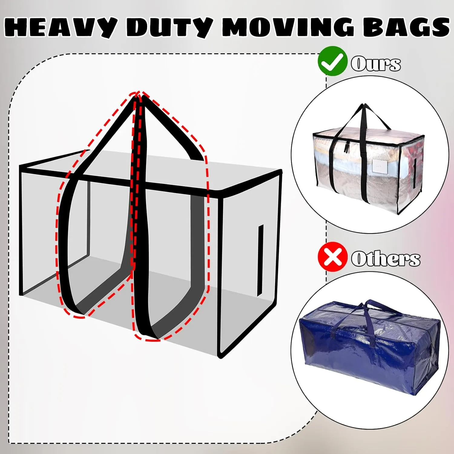6 Pack Large Clothes Storage Bags with Lids Clear Moving Bags Heavy Duty Moving Totes Packing Bags with Zips for Moving Clothes Bedding Duvet Toys Storage Christmas Storage Containers