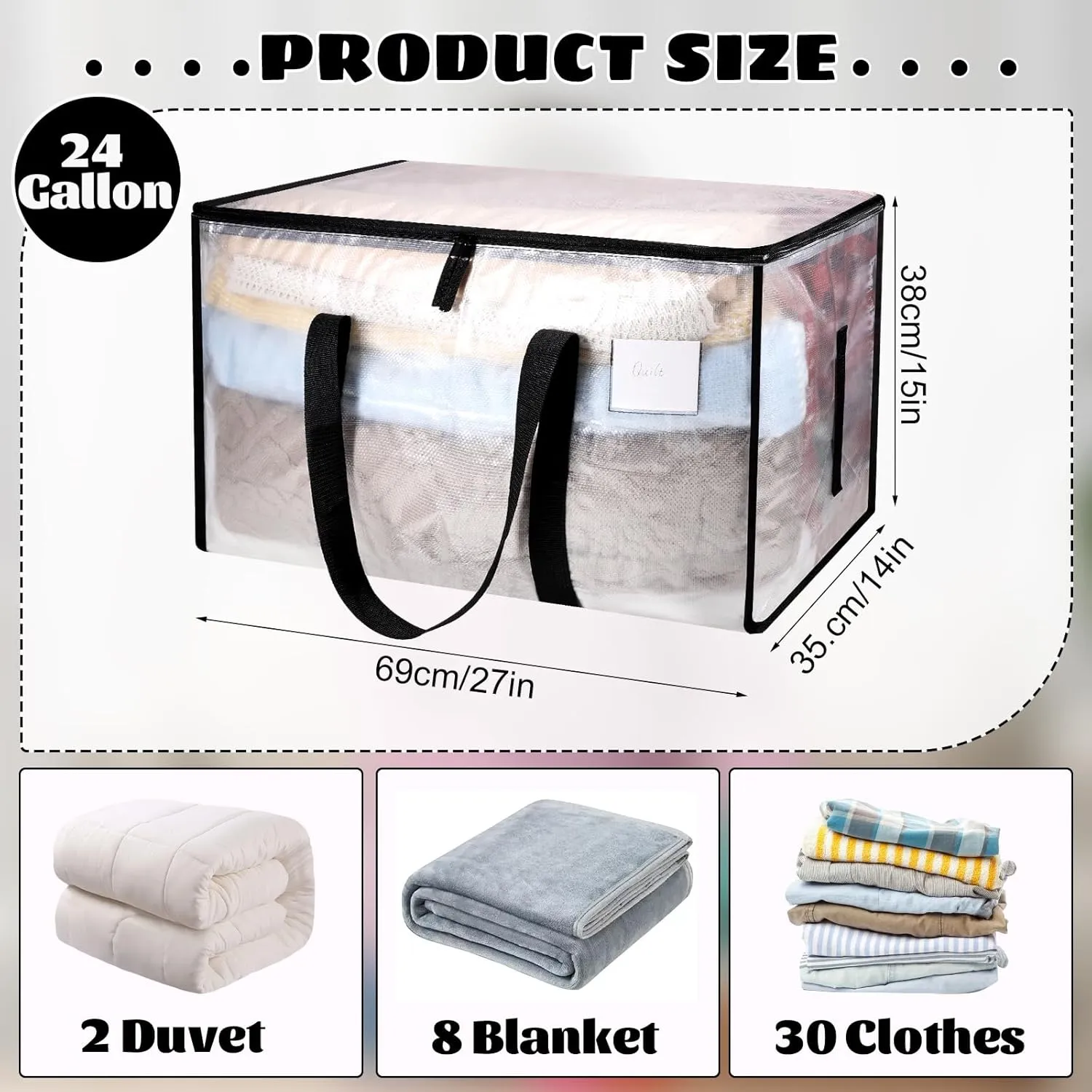 6 Pack Large Clothes Storage Bags with Lids Clear Moving Bags Heavy Duty Moving Totes Packing Bags with Zips for Moving Clothes Bedding Duvet Toys Storage Christmas Storage Containers