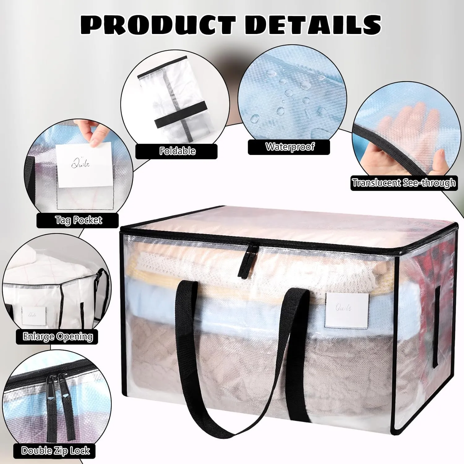 6 Pack Large Clothes Storage Bags with Lids Clear Moving Bags Heavy Duty Moving Totes Packing Bags with Zips for Moving Clothes Bedding Duvet Toys Storage Christmas Storage Containers