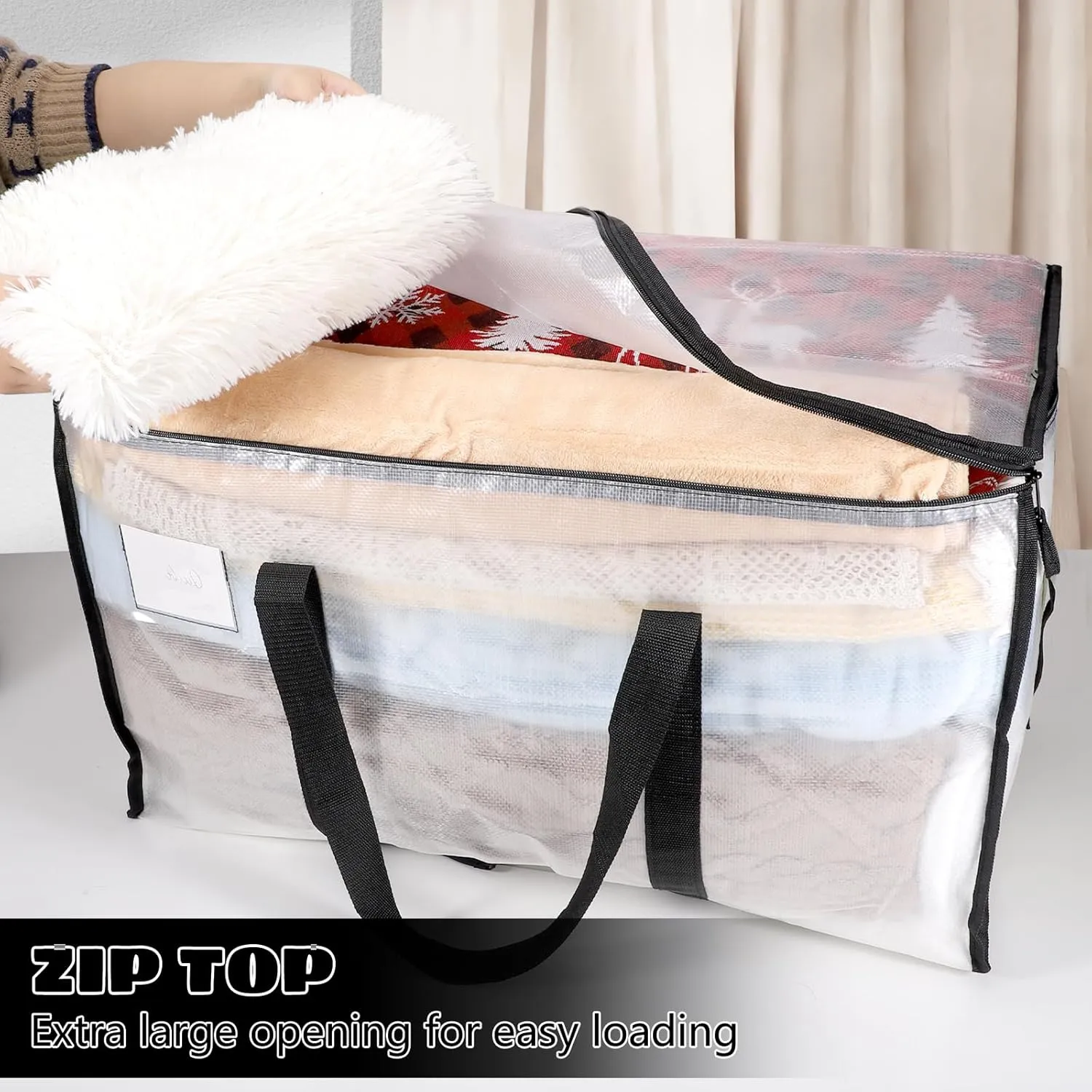 6 Pack Large Clothes Storage Bags with Lids Clear Moving Bags Heavy Duty Moving Totes Packing Bags with Zips for Moving Clothes Bedding Duvet Toys Storage Christmas Storage Containers