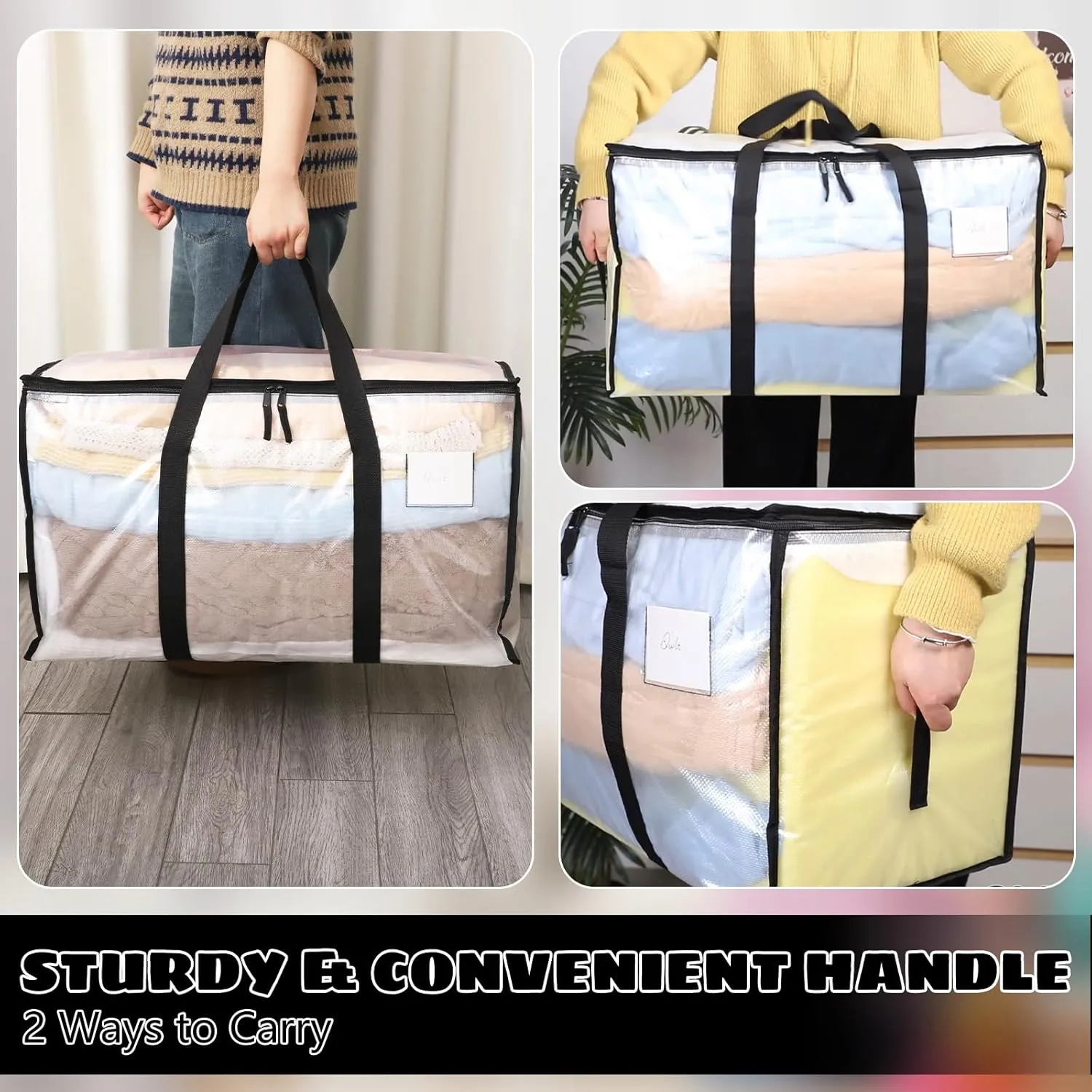 6 Pack Large Clothes Storage Bags with Lids Clear Moving Bags Heavy Duty Moving Totes Packing Bags with Zips for Moving Clothes Bedding Duvet Toys Storage Christmas Storage Containers