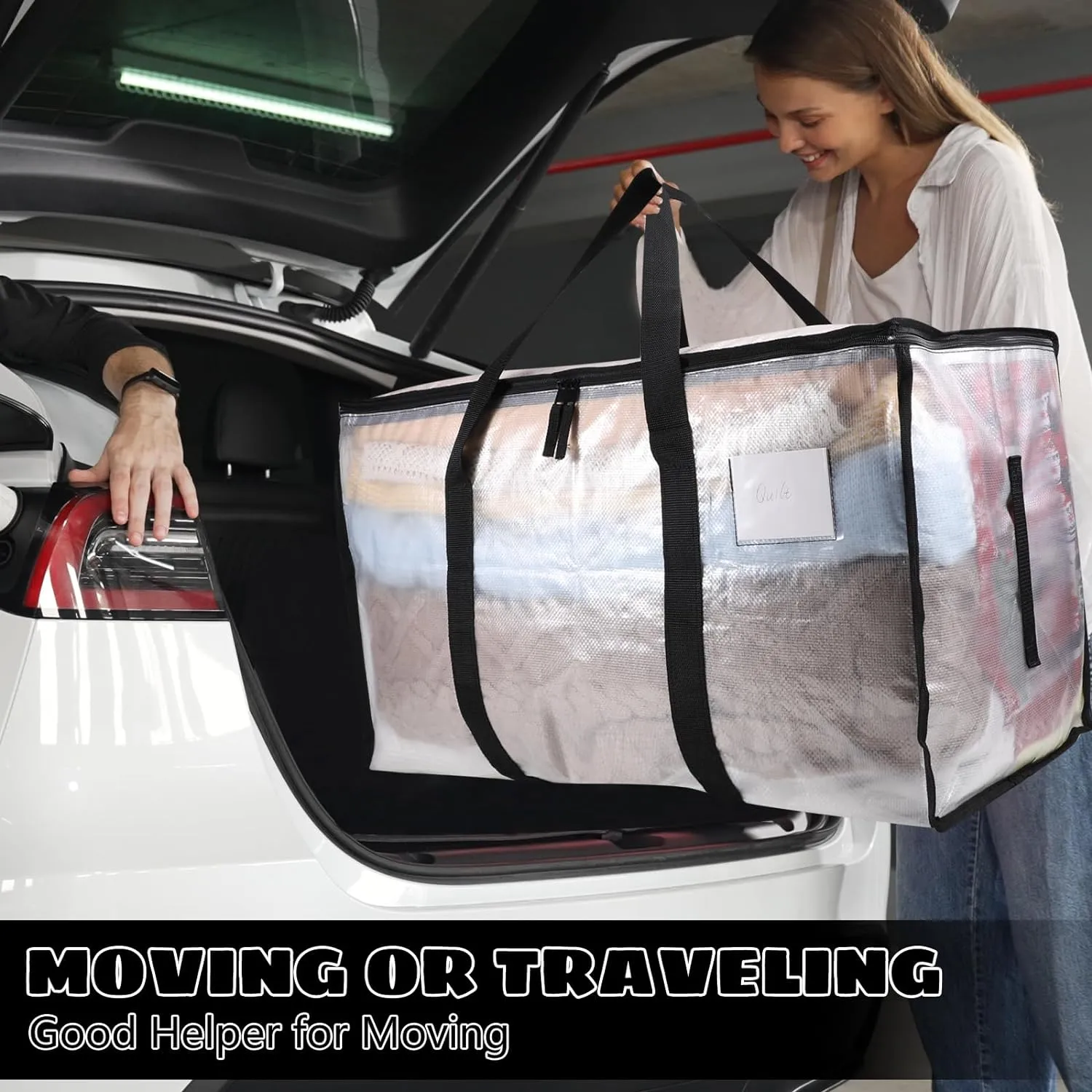 6 Pack Large Clothes Storage Bags with Lids Clear Moving Bags Heavy Duty Moving Totes Packing Bags with Zips for Moving Clothes Bedding Duvet Toys Storage Christmas Storage Containers