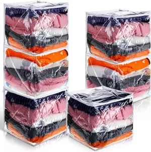 6 Packs Clear Zippered Storage Bags Sweater Bags Plastic Storage for Blankets Clothes Bed Sheet Organizer with Zipper for Closet Linen Sweater Bed Sheet Clothes Pillow(12 x 12 x 12 Inch)
