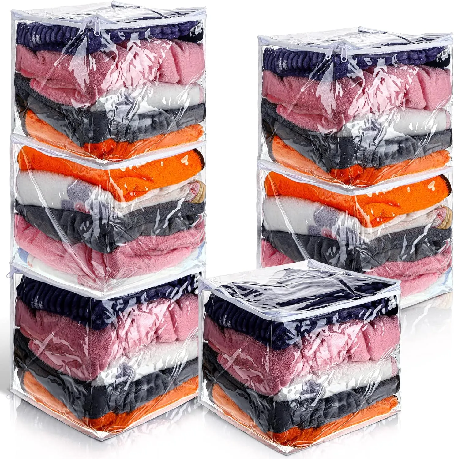 6 Packs Clear Zippered Storage Bags Sweater Bags Plastic Storage for Blankets Clothes Bed Sheet Organizer with Zipper for Closet Linen Sweater Bed Sheet Clothes Pillow(12 x 12 x 12 Inch)