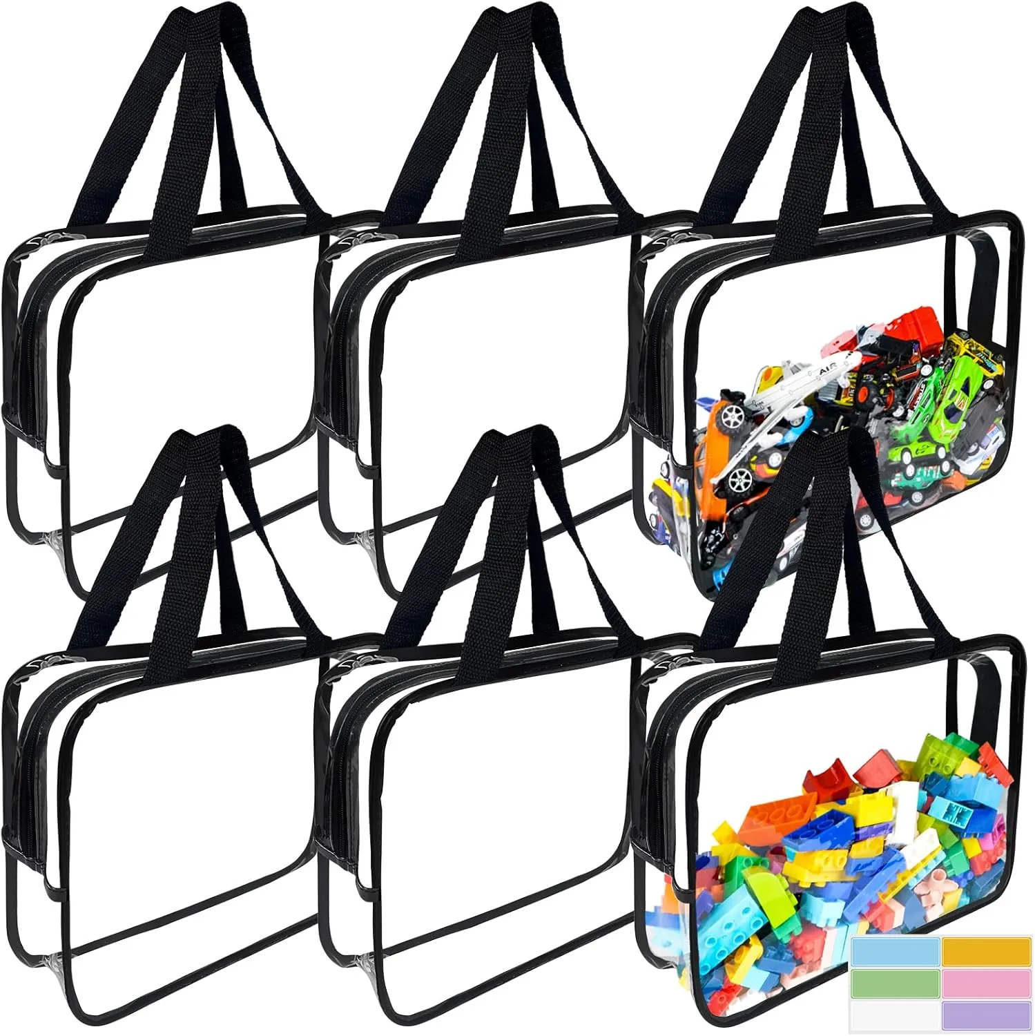 6 Packs Large PVC Storage Bags with Zipper, Transparent Toy Organizing Bags with Labels, Waterproof Board Game Storage, Clear Bags Organizer for Puzzles, Building Blocks, Books