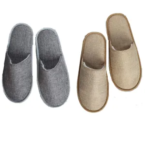 6 Pair of Spa Slippers,Linen Casual Slippers, Closed Toe Spa Slippers for Men and Women,Non-Slip Slippers for Hotel, Home, Guest Use (3 pairs yellow   3 pairs gray)