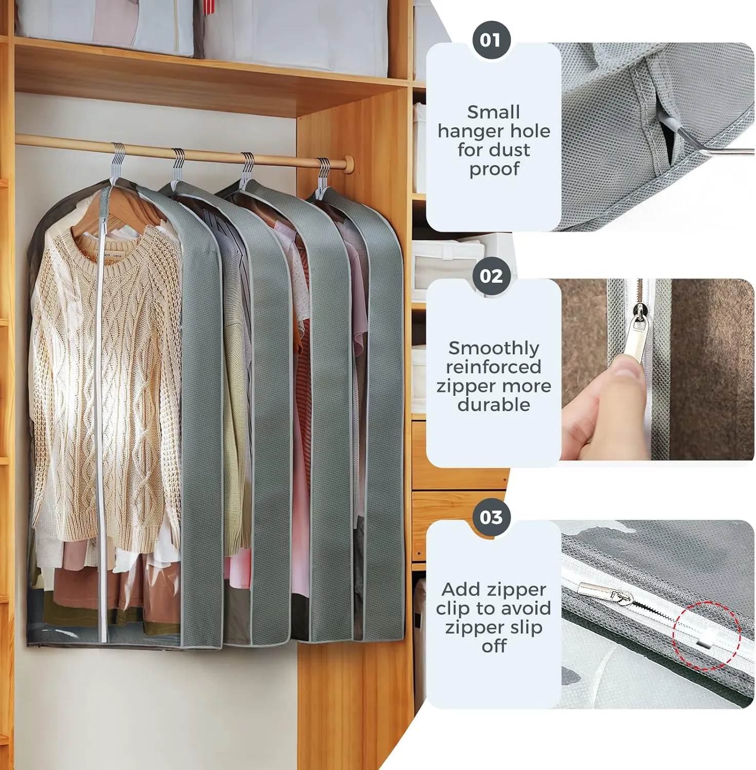 6 pcs 40" Clear Garment Bags for Hanging Clothes, Suit Bags for Closet Storage, Clothing Storage, Garment Bags for Travel Covers with 4" Gussets for Coats, Shirts, Jackets, Sweater