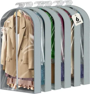 6 pcs 40" Clear Garment Bags for Hanging Clothes, Suit Bags for Closet Storage, Clothing Storage, Garment Bags for Travel Covers with 4" Gussets for Coats, Shirts, Jackets, Sweater