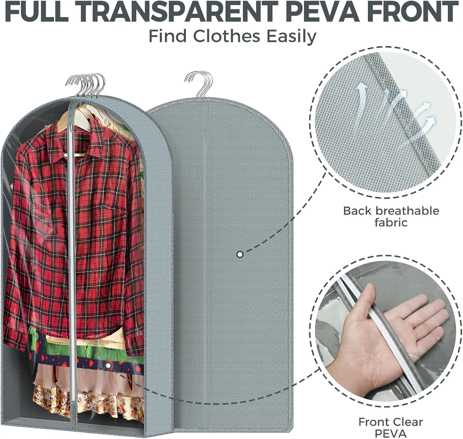 6 pcs 40" Clear Garment Bags for Hanging Clothes, Suit Bags for Closet Storage, Clothing Storage, Garment Bags for Travel Covers with 4" Gussets for Coats, Shirts, Jackets, Sweater