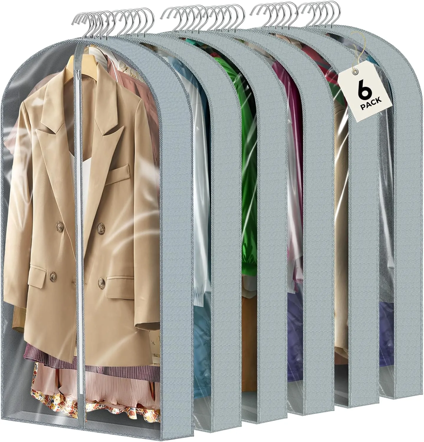 6 pcs 40" Clear Garment Bags for Hanging Clothes, Suit Bags for Closet Storage, Clothing Storage, Garment Bags for Travel Covers with 4" Gussets for Coats, Shirts, Jackets, Sweater