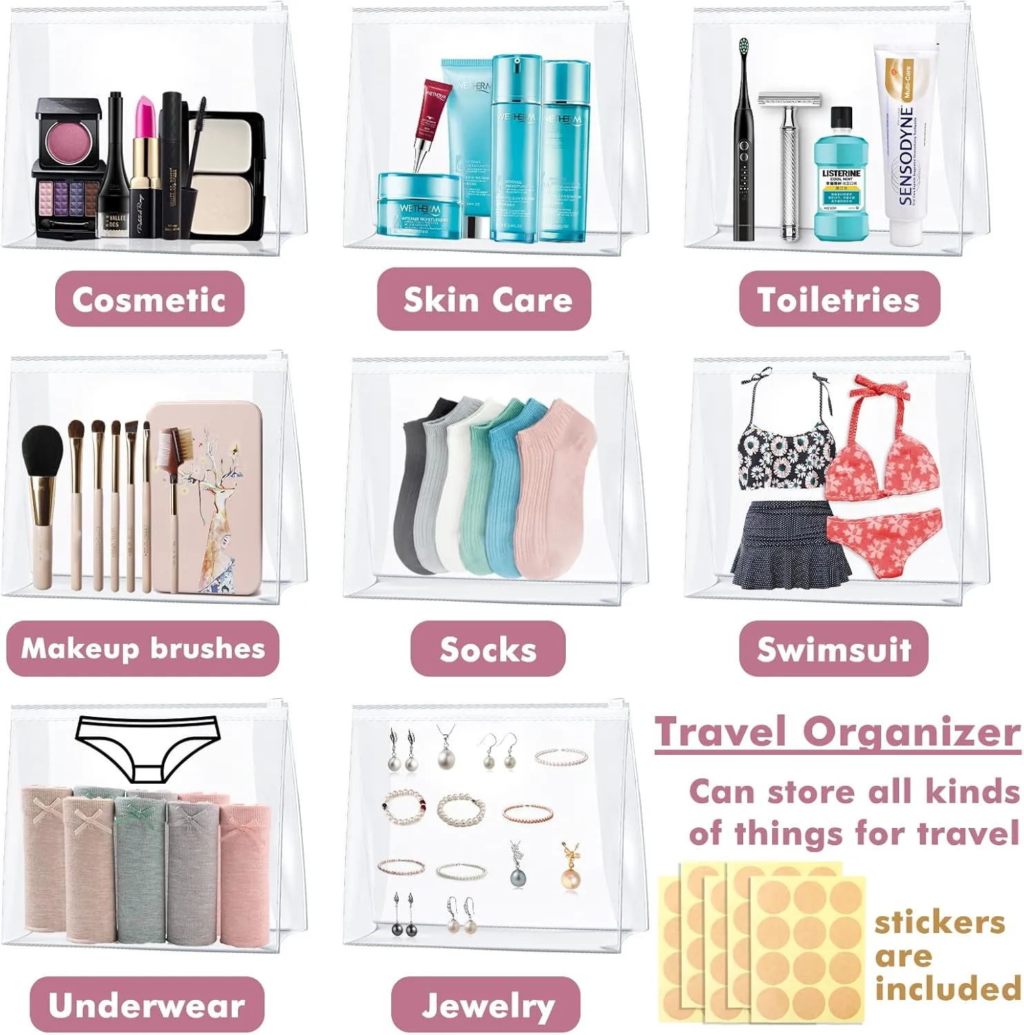 60 Pack Mini Clear Makeup Bags with Zipper Small Waterproof Travel Toiletry Cosmetic Bag EVA Plastic Clear Pouches for Organizing Transparent Makeup Organizers and Storage Bulk, 7.9 x 6.2 x 2 in