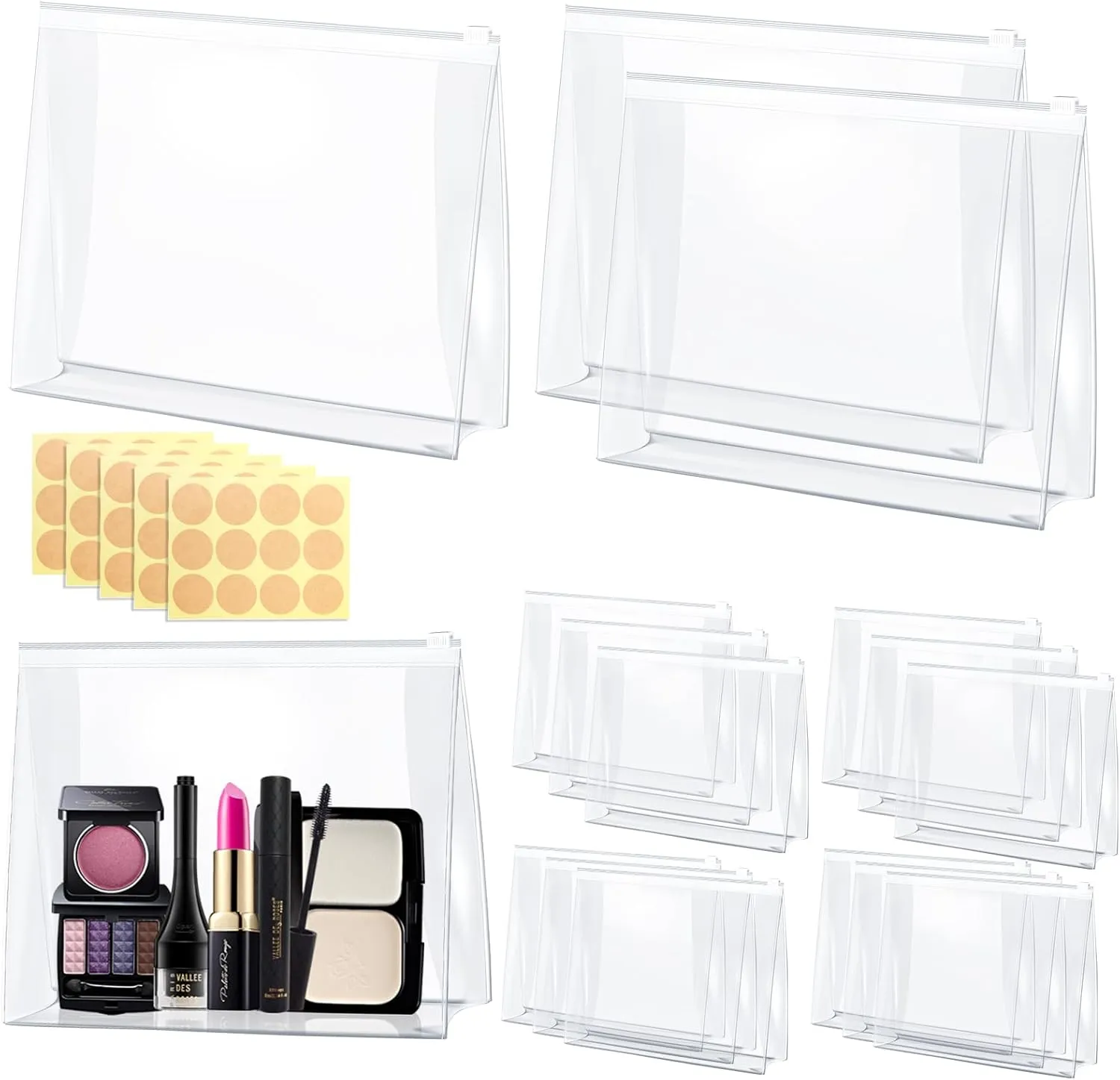 60 Pack Mini Clear Makeup Bags with Zipper Small Waterproof Travel Toiletry Cosmetic Bag EVA Plastic Clear Pouches for Organizing Transparent Makeup Organizers and Storage Bulk, 7.9 x 6.2 x 2 in