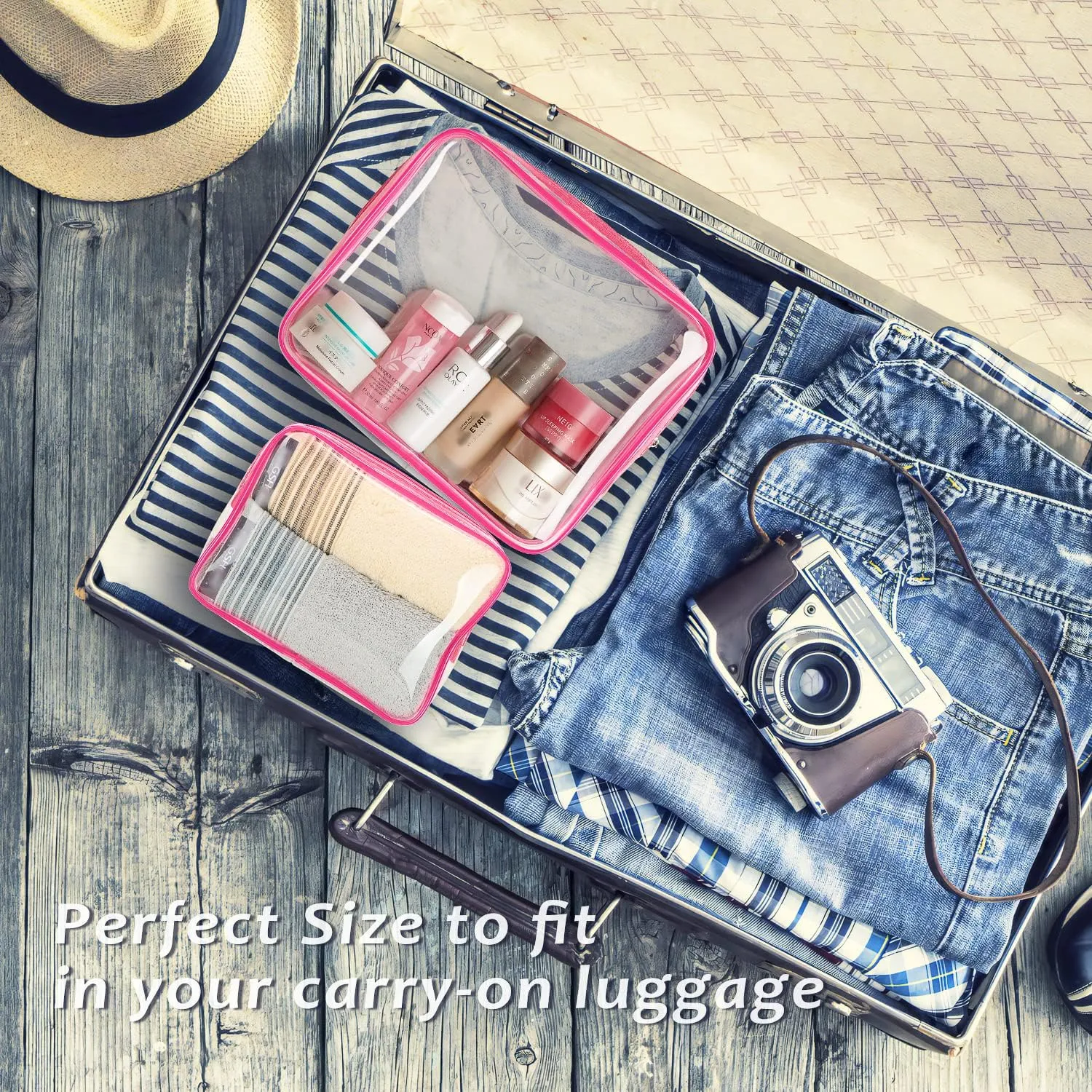 6pcs Clear Cosmetic Bags, TSA Approved Toiletry Bag Set Crystal Clear Travel Beach Essentials Bag Organization PVC, Clear Makeup Bags Luggage Pouch Carry on Airport Airline Compliant Bag Women Men